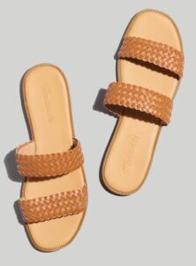 Five Things We Are Loving At Madewell Tan Woven Leather Slide Sandal