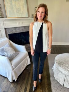 Black & White Tank & Black Jeans Nashville stylists share tips on wearing black and white style inspiration for black and white how to style black and white