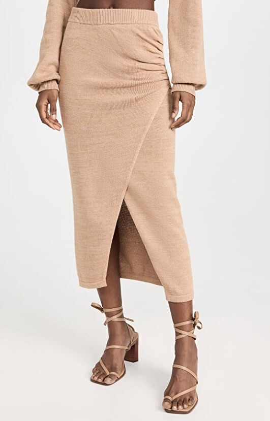 Five Things We Are Loving At Shopbop Knit Sweater Wrap Midi Skirt personal stylists share favorite things on Shopbop nashville stylists share favorite items for spring the best midi skirts for spring the best sweater skirt for spring
