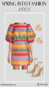 2023 Spring Into Fashion Striped Jacquard Puff Sleeve Dress