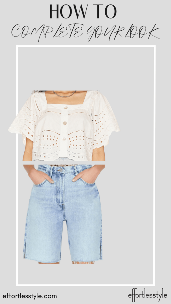 Embroidered Top & Denim Shorts versatile summer outfit casual summer outfit the best jean shorts
