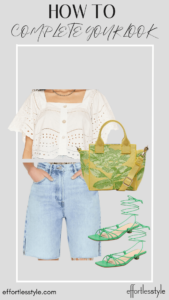 Nashville Personal Stylists - How To Complete Your Look Embroidered Top & Denim Shorts With Bag & Shoes how to add color with your accessories how to elevate your simple look with accessories how to accessorize jean shorts how to style jean shorts