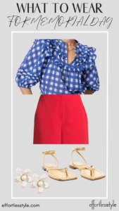 What To Wear For Memorial Day Gingham Ruffle Blouse & Linen Shorts