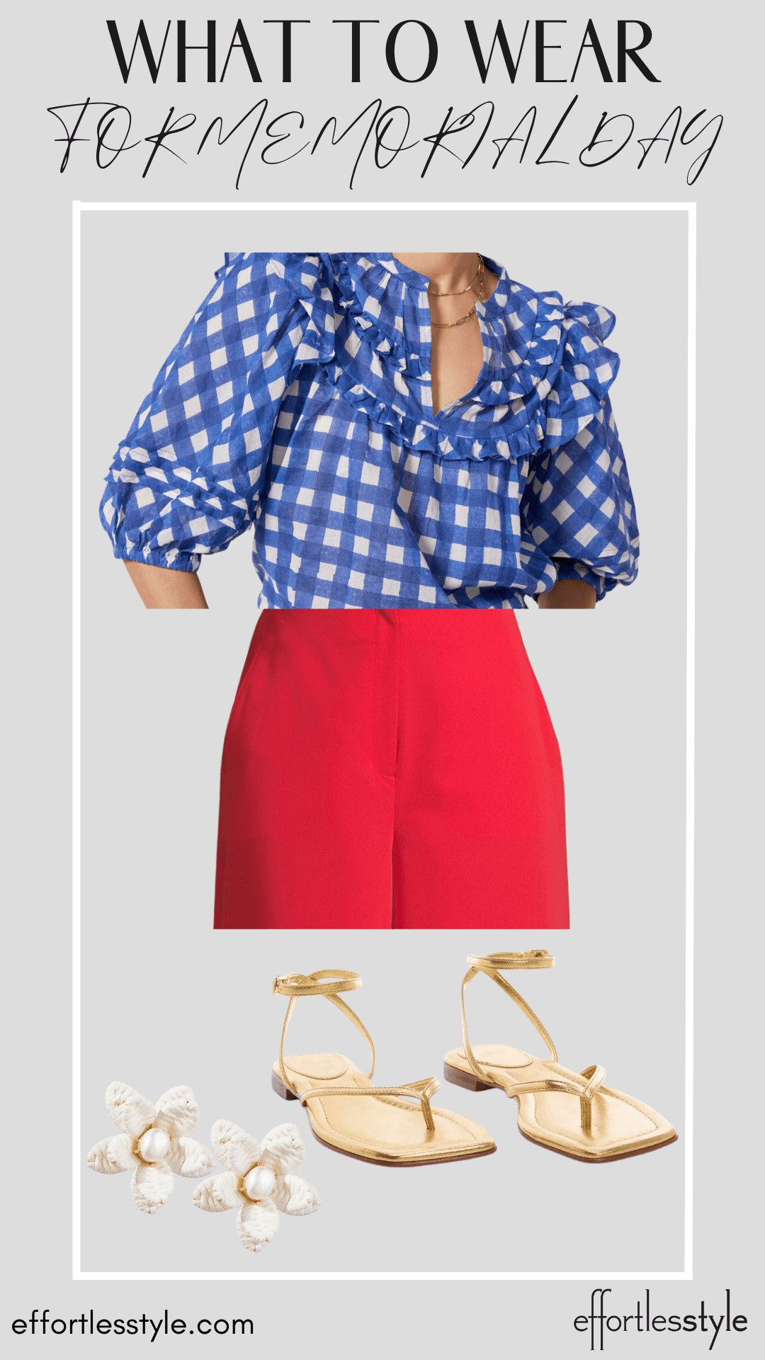 What To Wear For Memorial Day Gingham Ruffle Blouse & Linen Shorts