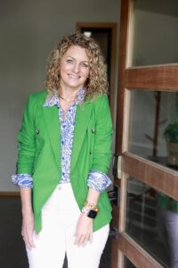 Bold Work Looks Green Blazer & White Pants