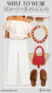 What To Wear For Memorial Day Off The Shoulder Eyelet Top & White Jeans