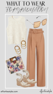What To Wear For Graduation Openwork Knitted Top & Belted Wide Leg Pants