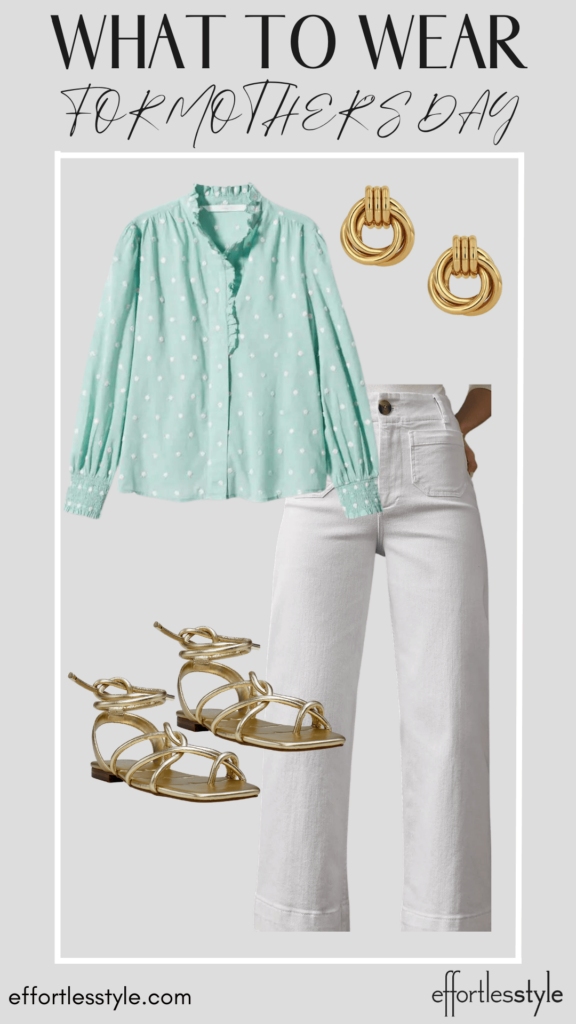 What To Wear For Mother's Day Polka Dot Embroidered Blouse & Cropped Wide Leg Jeans personal stylists share Mother's Day outfit inspo nashville area stylists share Mother's Day style inspiration ideas for Mother's Day outfits how to create a dressy casual outfit fun dressy casual looks for spring