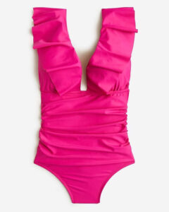 April Favorites From Our Nashville Personal Stylists Black Ruffled V-Neck Ruched One Piece flattering bathing suit high quality bathing suit age appropriate one piece for summer