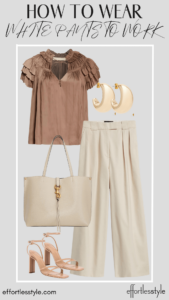 How To Wear White Pants To Work Satin Tiered Sleeve Blouse And White Pants