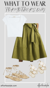 What To Wear For Mother's Day Square Neck Tee & Striped Tie Waist Midi Skirt how to style a tie waist midi skirt personal stylists share fun Mother's Day looks nashville stylists share ideas for what to wear for Mother's Day how to dress up a white tee shirt how to wear green this spring how to style a midi skirt