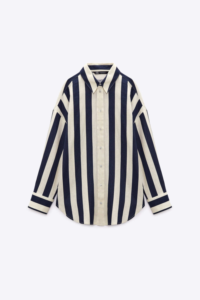 Summer Pieces We Are Loving At Zara Striped Linen Oversized Button-Up Shirt nashville stylists share favorite tops for summer personal stylists share the best summer tops affordable striped button-up shirt for summer versatile button-up shirt for summer