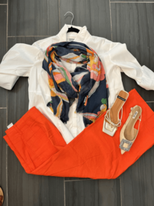 How To Wear Bold Color This Summer White Button-Up Shirt & Orange Pants
