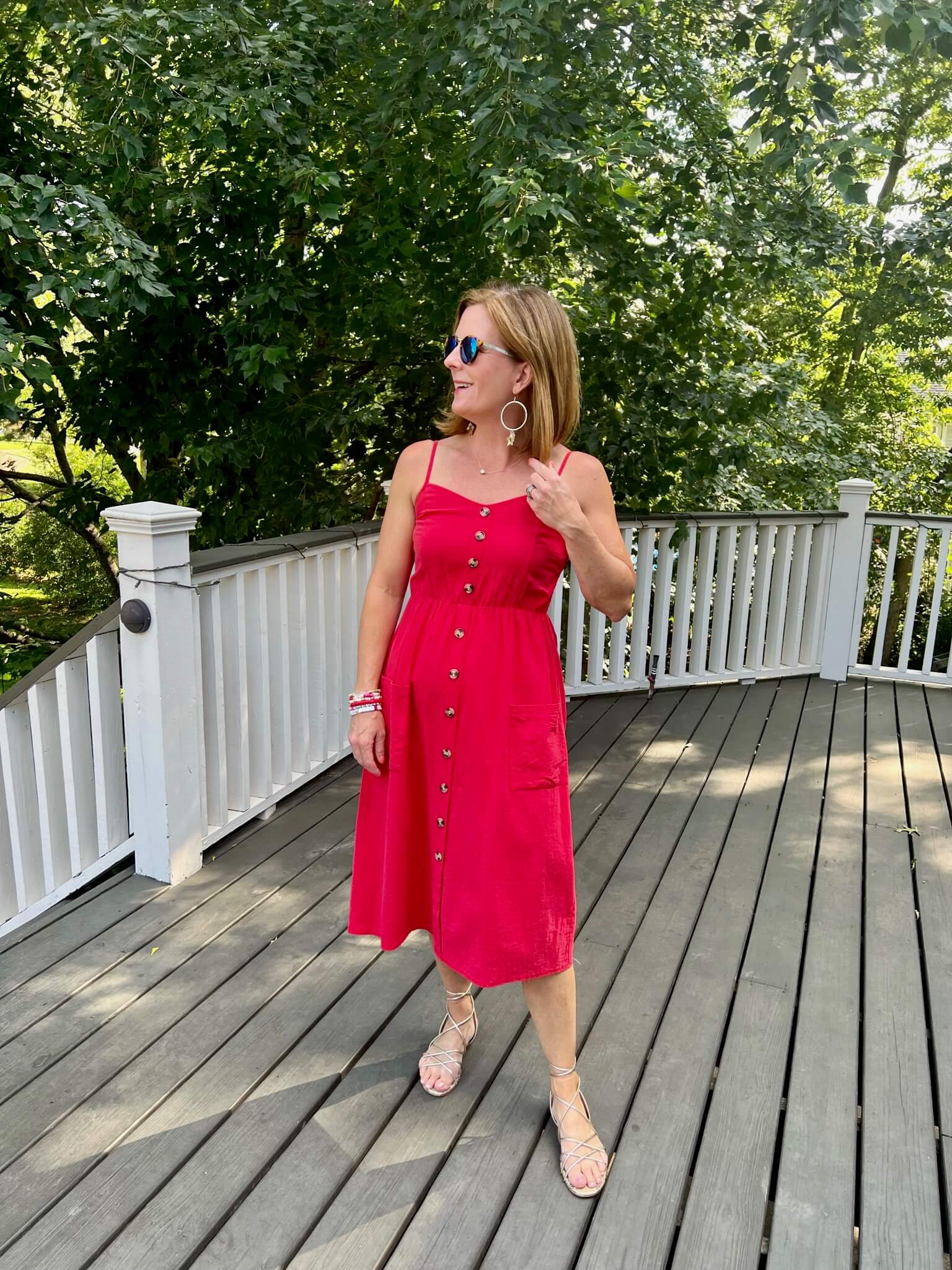 How To Look Festive For July 4th Red Sundress what to wear for July 4th how accessorize a red dress for the 4th how to accessorize a sundress