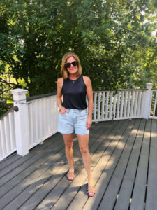5 Easy Tips To Look Stylish This Summer Tank Top & Denim Shorts how to style jean shorts in your 40s personal stylists share summer style inspiration nashville stylists share quick tips for dressing stylishly this summer how to style light wash jean shorts how to wear metallic sandals