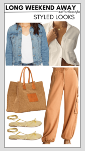 Button-Up Shirt & Drawstring Ankle Cargo Pants how to dress cargo pants up how to wear a button-up shirt this summer how to layer a denim jacket this summer