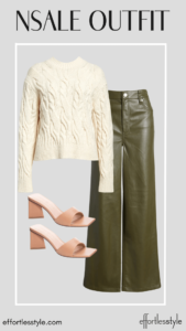 Crewneck Cable Sweater & Faux Leather Pants how to wear faux leather pants to the office how to wear a sweater to the office how to style a sweater with faux leather pants how to wear sandals to the office