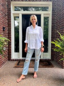 Simple Summer Style Linen Button-Up Shirt & Distressed Light Wash Jeans