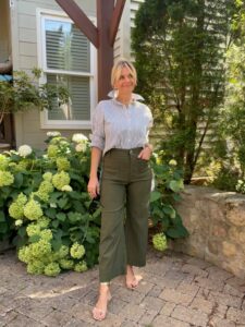 Oversized Striped Button-Up Shirt & Cropped Wide Leg Pants how to style cropped wide leg pants how to wear a button-up shirt with wide leg pants Nashville personal stylists share favorite early fall pieces