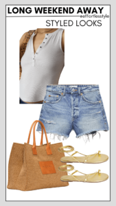 Long Weekend Travel Capsule Ribbed Henley Tank & Denim Shorts how to pack for a long weekend how to stealing your suitcase for a long weekend away how to pack a streamlined and versatile suitcase how to wear jean shorts in your 40s simple ways to style jean shorts easy ways to wear denim shorts
