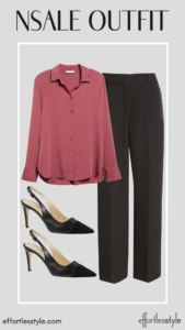 Workwear Outfit Ideas From The NSale Public Access Slim Fit Stretch Silk Blouse & Black Pants the best blouses in the Nordstrom Sale silk blouses in the NSale how to shop for workwear in the Nordstrom Sale how to wear a colorful blouse to work how to wear color to the office the best workwear deals in the Nordstrom Sale