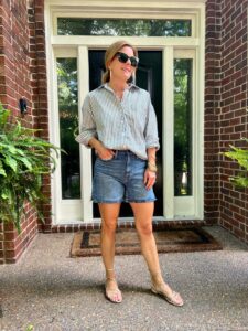 Simple Summer Style Striped Button-Up Shirt & Jean Shorts