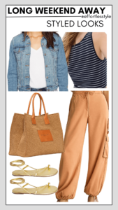 Striped Scoopneck Tank Top & Drawstring Ankle Cargo Pants the perfect trip outfit how to look cute and comfortable on a car trip how to look cute for a plane ride how to style cargo pants this summer how to wear pants in summer how to wear your denim jacket this summer how to pack for a quick trip this summer
