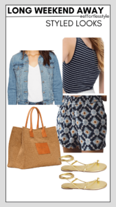 Long Weekend Travel Capsule Striped Scoopneck Tank Top & Printed Pull On Shorts versatile pieces for a summer weekend getaway what to pack for a quick weekend away how to pack for a last minute weekend away how to organize your suitcase for a long weekend away how to style pattern on pattern how to style patterned shorts how to style printed shorts style inspiration for a long weekend away this summer