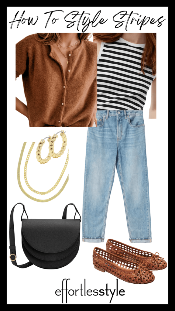 How To Style Stripes Striped Tank Top & Light Wash Relaxed Jean how to style stripes for early fall how to wear black and brown together how to mix brown and black accessories fun ways to style stripes for late summer and early fall nashville stylists share styled looks with stripes