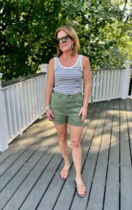 Striped Tank Top & Utility Shorts how to wear shorts in your 40s how to wear utility shorts how to wear a striped tank top how to wear a tank top and shorts how to dress shorts up easy casual looks how to look put together fast how to look put together on a budget
