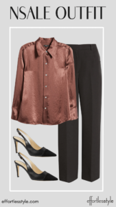 Workwear Outfit Ideas From The NSale Public Access Textured Satin Button-Up Blouse & Black Pants how to wear a satin blouse to work how to style a satin blouse for the office the best blouses in the NSale the best workwear in the Nordstrom Sale how to wear a blouse and slacks for work the best shoes in the Nsale splurgeworthy work attire in the Nsale