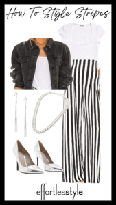How To Style Stripes Washed Black Denim Jacket & Striped High Waisted Pants