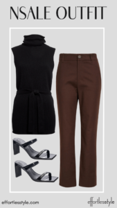 Workwear Outfit Ideas From The NSale Public Access Wool & Cashmere Sleeveless Tunic Sweater & Brown Pants the best workwear in the Nordstrom Anniversary Sale the best professional clothing in the NSale how to shop the NSale for workwear how to style brown and black together how to wear brown and black together how to wear sandals to work how to wear sleeveless tops to work how to wear sleeveless in an office