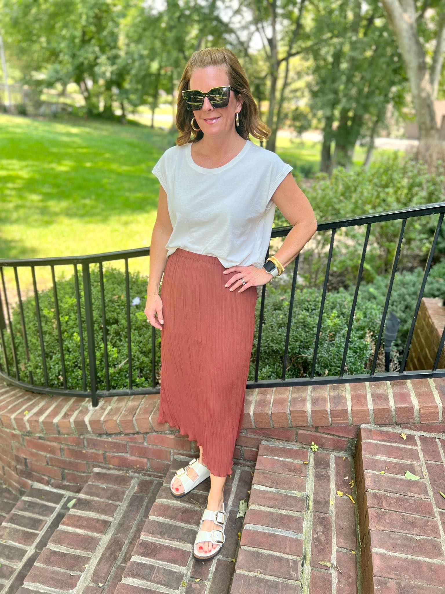 Muscle Tank & Midi Skirt how to style a midi skirt style inspiration Nashville stylists share style inspiration for midi skirts how to wear a midi skirt casually fun casual looks with midi skirt