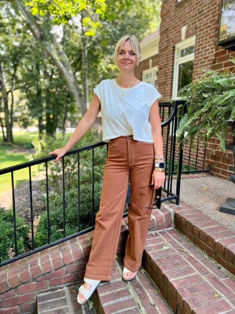 How To Wear Birkenstocks This Fall Muscle Tank, Wide Leg Pants, & Birkenstocks how to wear Birkenstocks with wide leg pants the wide leg pant trend the Birkenstock trend personal stylists share fall style inspiration nashville stylists share fall trends what to wear this fall