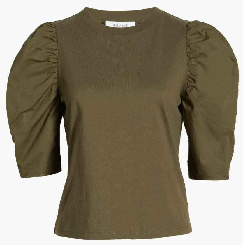 Stylist Pick Of The Week Round Up Olive Green Ruched Short Sleeve Tee Shirt personal stylists share the best elevated tee shirt dressy tee shirt how to buy a dressy tee shirt personal stylists share high quality tee shirt nashville stylists share favorite items for fall the best fall pieces