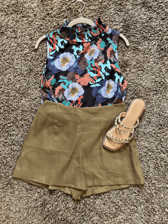 A Styling Session Explained Floral Tank & Olive Shorts