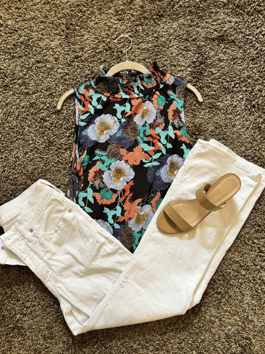 A Styling Session Explained Floral Tank & White Jeans