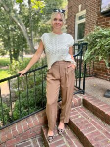 The Best Early Fall Pieces At Madewell Sweater Vest & Pleated Slacks the pleated pant trend how to style pleated pants how to wear pleated slacks the best pleated pants for fall nashville stylists share fall trends personal stylists share fun fall style inspo