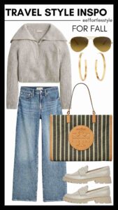 What To Wear For A Fall Getaway Half Zip Sweater & Wide Leg Jeans personal stylists share fall style inspiration the best accessories for fall how to style wide leg jeans how to wear a cropped sweater nashville stylists share must have fall pieces what to wear to travel this fall what to pack for a trip to the mountains what to wear in the mountains how to look stylish for a trip to the mountains 