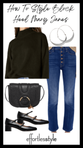 How To Style Block Heel Mary Janes Oversized Mock Neck Sweater & Straight Leg Jeans