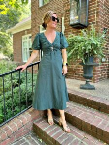 How To Dress For Fall When It's Still Hot Puff Sleeve Maxi Dress the best fall dresses personal stylists share early fall looks Nashville stylists share fall style inspiration for warm weather what to wear on a warm fall day what to wear on a hot fall day how to style a maxi dress how to wear a cutout dress in your 40s