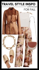 What To Wear For A Fall Getaway Satin Blazer & Printed Palazzo Utility Pants