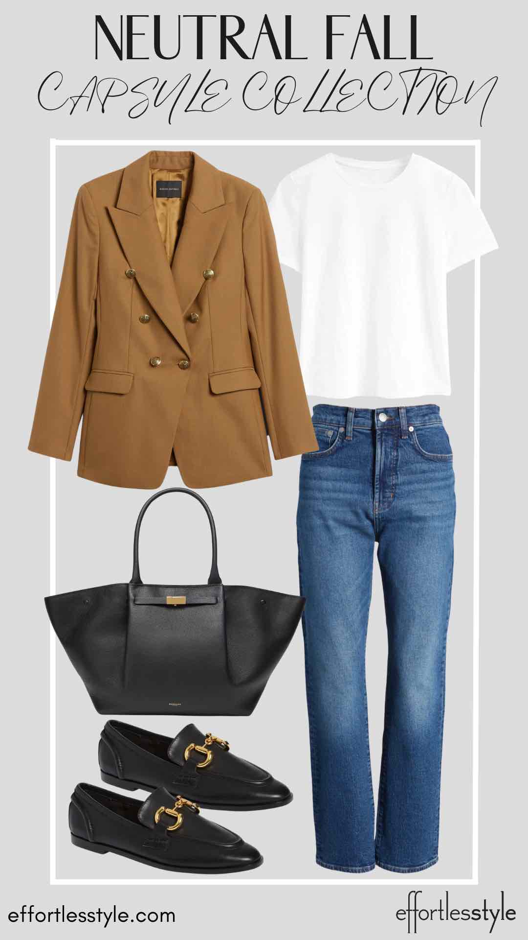 Blazer & Short Sleeve Tee & Dark Wash Jeans blazer and jeans look style inspiration for blazers the best fall accessories affordable and comfortable loafers for fall styling a blazer with a tee shirt
