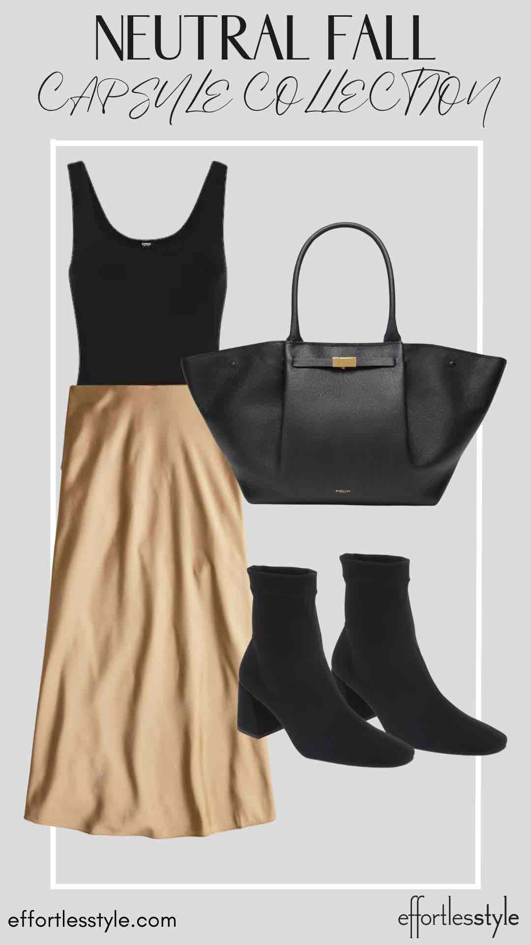 How To Wear Our Neutral Fall Capsule Wardrobe - Part 2 Bodysuit & Slip Skirt date night style inspiration how to style. slip skirt for a fun night out how to wear sock booties with a slip skirt how to style your sock booties how to wear black and camel together