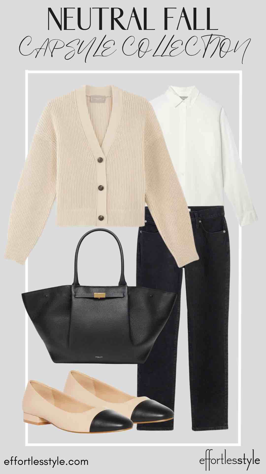 How To Wear Our Neutral Fall Capsule Wardrobe - Part 2 Cardigan & Black Jeans classic looks for fall timeless looks for fall how to wear ballet flats with jeans how to wear black jeans to the office how to style black jeans for work