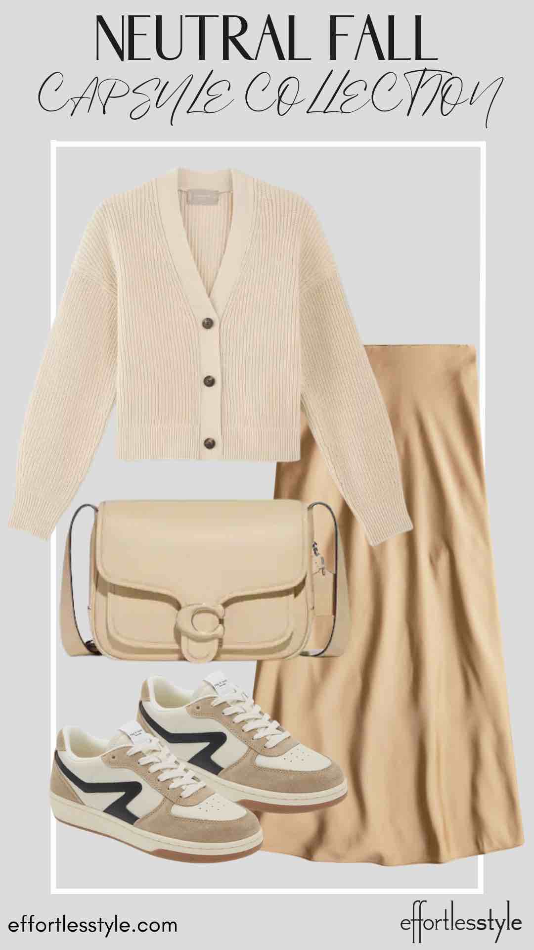How To Wear Our Neutral Fall Capsule Wardrobe - Part 2 Cardigan & Slip Skirt fall travel style inspiration what to wear for fall travel how to wear sneakers with a slip skirt how to create a tone on tone look for fall the best neutral fall pieces how to create a natural fall wardrobe how to create a versatile fall wardrobe