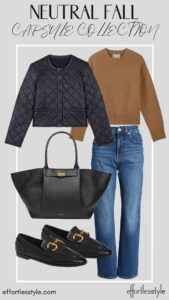 How To Wear Our Neutral Fall Capsule Wardrobe - Part 2 Crewneck Sweater & Dark Wash Jeans timeless fall style how to wear loafers with a leather jacket how to mix edgy and classic how to wear loafers with jeans how to style a crewneck sweater how to dress your jeans up how to wear jeans to the office how to dress your jeans up for work