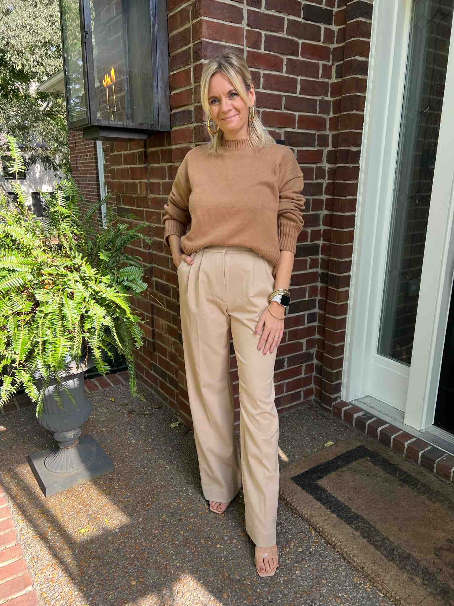 Crewneck Sweater & Trousers styling pleated slacks the pleated pant trend work attire style inspiration for the office