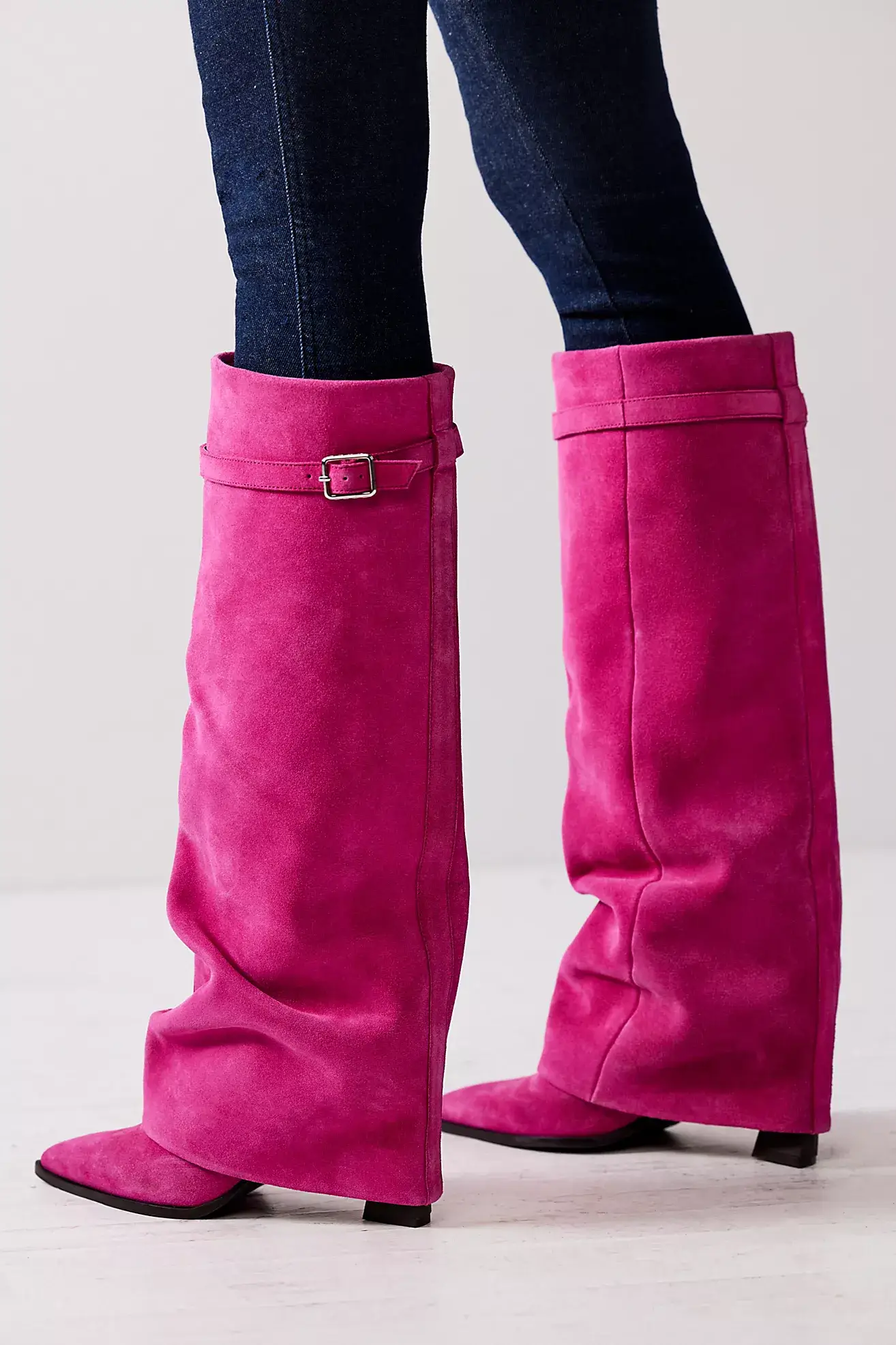 Magenta Suede Foldover Boots must have boots for fall the best fall boots personal stylists share favorite fall boots the best suede boots how to wear brightly colored boots how to add color to your look with boots trendy boots for fall and winter